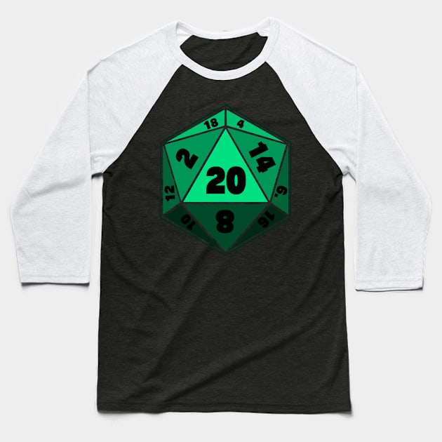Green D20 DnD Dice Baseball T-Shirt by TheQueerPotato